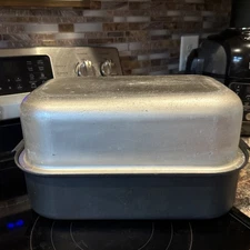 Vtg Miracle Maid Large Roasting Pan Anodized Aluminum Domed Lid Roaster 2 76W