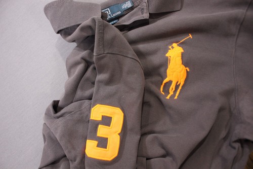 Polo Ralph Lauren Polo Custom Shirt Men Gray Neon Orange Big Pony 3 Sleeve XL - Picture 11 of 11