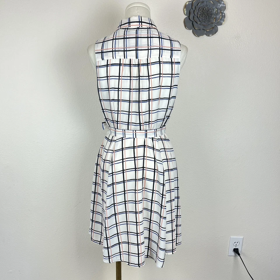 Banana Republic 衬衫连衣裙女式 6P 白色格子腰带口袋学院风 — 第 2/4 张图片