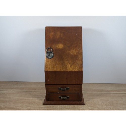 Vintage Schmuckkästchen aus Holz mit Spiegel, Halskette Haken & Schubladen