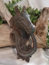 Cast Iron Horse Head & Horseshoe Door Knocker - equestrian, rustic farmhouse