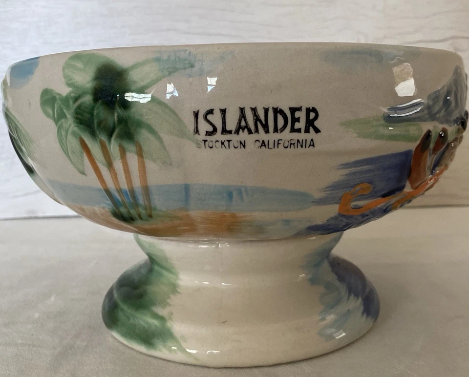 Islander Restaurant Stockton CA Outrigger Palmeras Playa Cerámica Tiki Bowl Foto 3 de 4