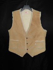 Vintage 70s Levi's XL Beige Corduroy Sherpa Lined Vest Jacket Western Snap