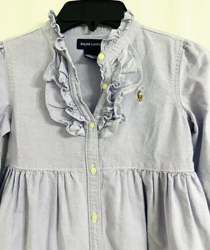 Ralph Lauren RARE Girls Ruffle Flare Long Sleeve Shirt Dress 6X Lavender Purple - Picture 21 of 24