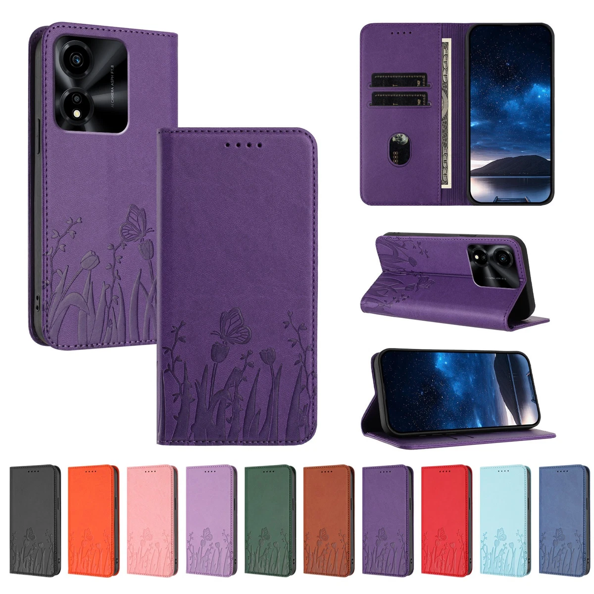 Custodia Portafoglio Con Cover Per Honor 70 Lite - PU Pelle Con Slot Carte E Calamita - Design Brillantini Blu E Rosa