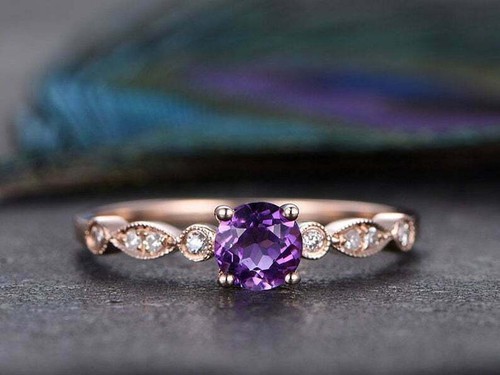1.17ct Natural Purple Amethyst Solitaire with Accents Ring 14k Rose Gold Plated - Picture 2 of 8