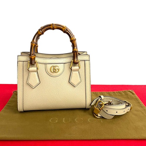 GUCCI Diana Mini Tote Bamboo Shoulder Bag leather beige 17931