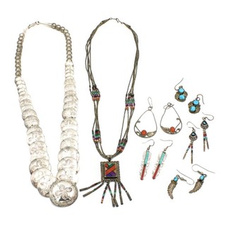 Southwest Sterling Silver Turquoise Coral Necklaces & Earrings Lot of 7 #S3437 2