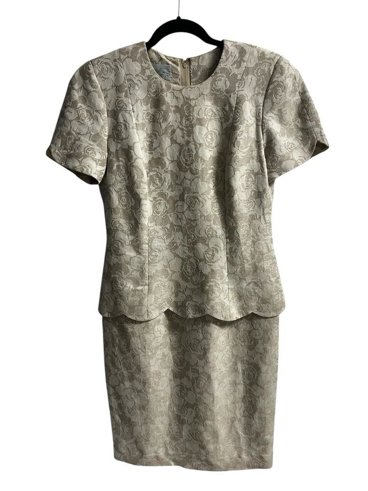 Almohadillas para el hombro de vestido de algodón crema de lino vintage de los 80 estilo profesional talla 6 Santa Fe Foto 3 de 4