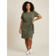 A New Day Olive Green Faux Wrap Dress XXL T-Shirt Cottagecore Grunge Minimal