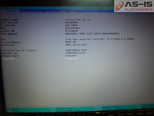 *TAL CUAL* Lenovo V14 G2 ITL 11ª Generación Core i3-1115G4 3,00 GHz 4 GB Sin SSD (T4163) - Imagen 2 de 9