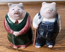 American Gothic Pig Salt and Pepper Shakers Clay Art