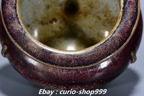 5.9" Collect Song Dynasty Jun Kiln Porcelain Fengshui 3 Legs Incense Burner - Picture 8 of 9