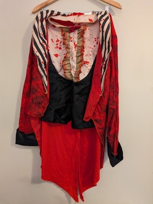 EraSpooky Adult Large Halloween Costume Top Creepy Clown Jester Red Black