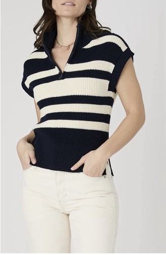 NWT French Connection Mozart Stripe Half Zip Sweater Vest, Marine/Cream, Size XL - 第 1/6 張圖片