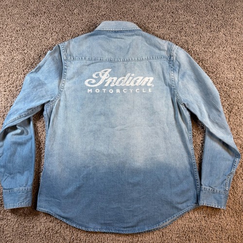 Indian Motorcycle Denim Shirt womens XL Western Blue Fade Long Sleeve biker - Picture 8 of 12