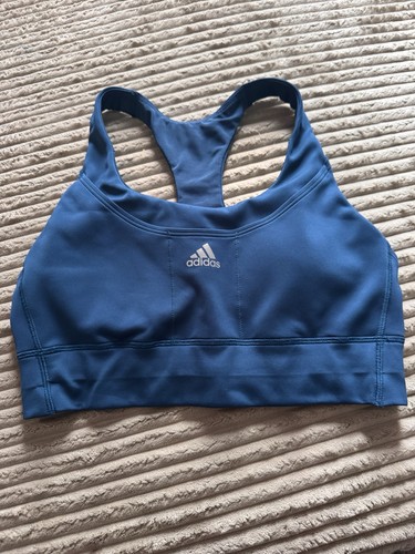 adidas Blue Racerback Sports Bra Pullover Wireless Logo Accent - Picture 1 of 2