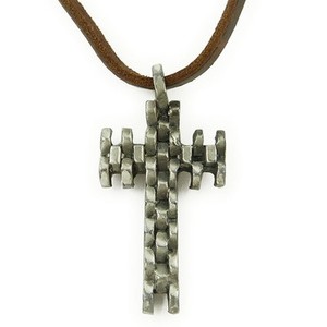 COLLIER pendentif Homme Ou Femme Mixte Cuir Croix Acier Anneau Laiton marron