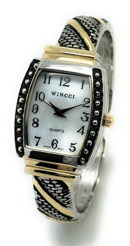 Wincci Ladies Square Case Textured Metal Bangle Cuff Fashion Analog Quartz Watch - Picture 10 of 13