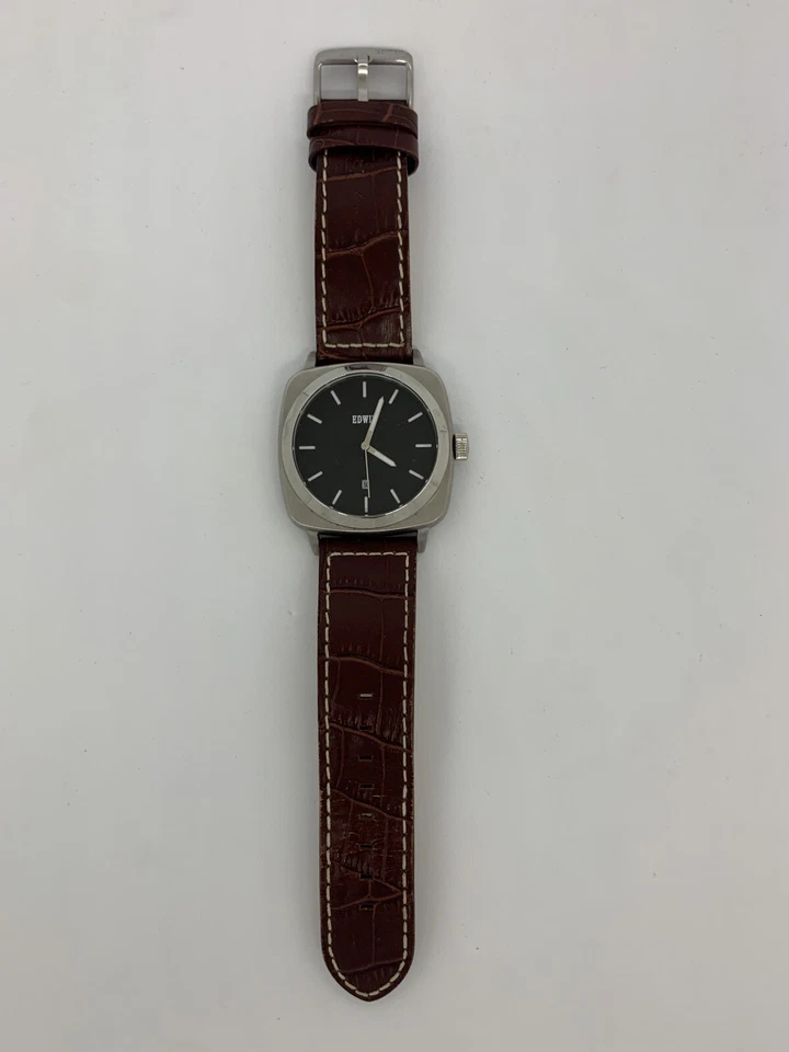 Reloj Edwin Company JULIUS para hombre 3 manos fecha acero inoxidable correa de cuero marrón Foto 2 de 4