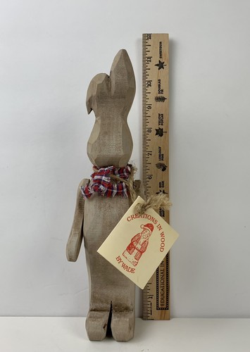 Rare Hand Carved Folk Art Wooden Rabbit Bunny Creations In Wood By Wade 11 Inch - Picture 9 of 9