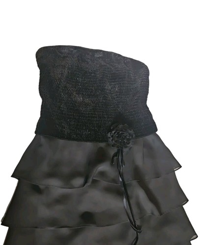 Donna Morgan Silk Dress Sz 6 Black Strapless Chiffon Layered Formal Evening - Picture 2 of 9