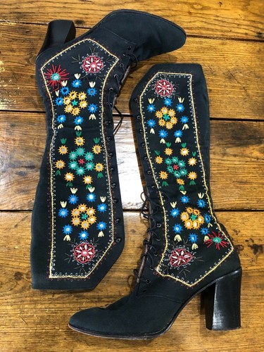 Jerry Edouard Boots Vintage 60s 70s Embroidered Go