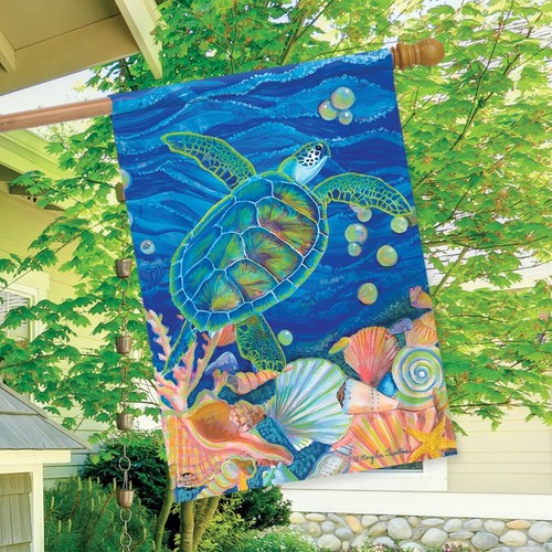 Swimming Sea Turtle Summer House Flag Nautical 28" x 40" Briarwood Lane - Picture 3 of 4