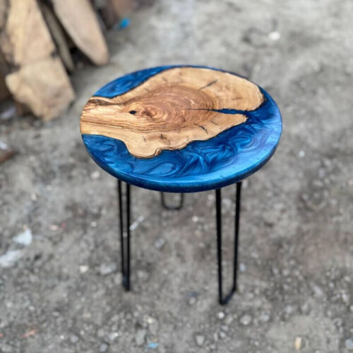 Blue Epoxy Resin Coffee Table Top – Live Edge Acacia Wood Handmade Furniture - Picture 6 of 12