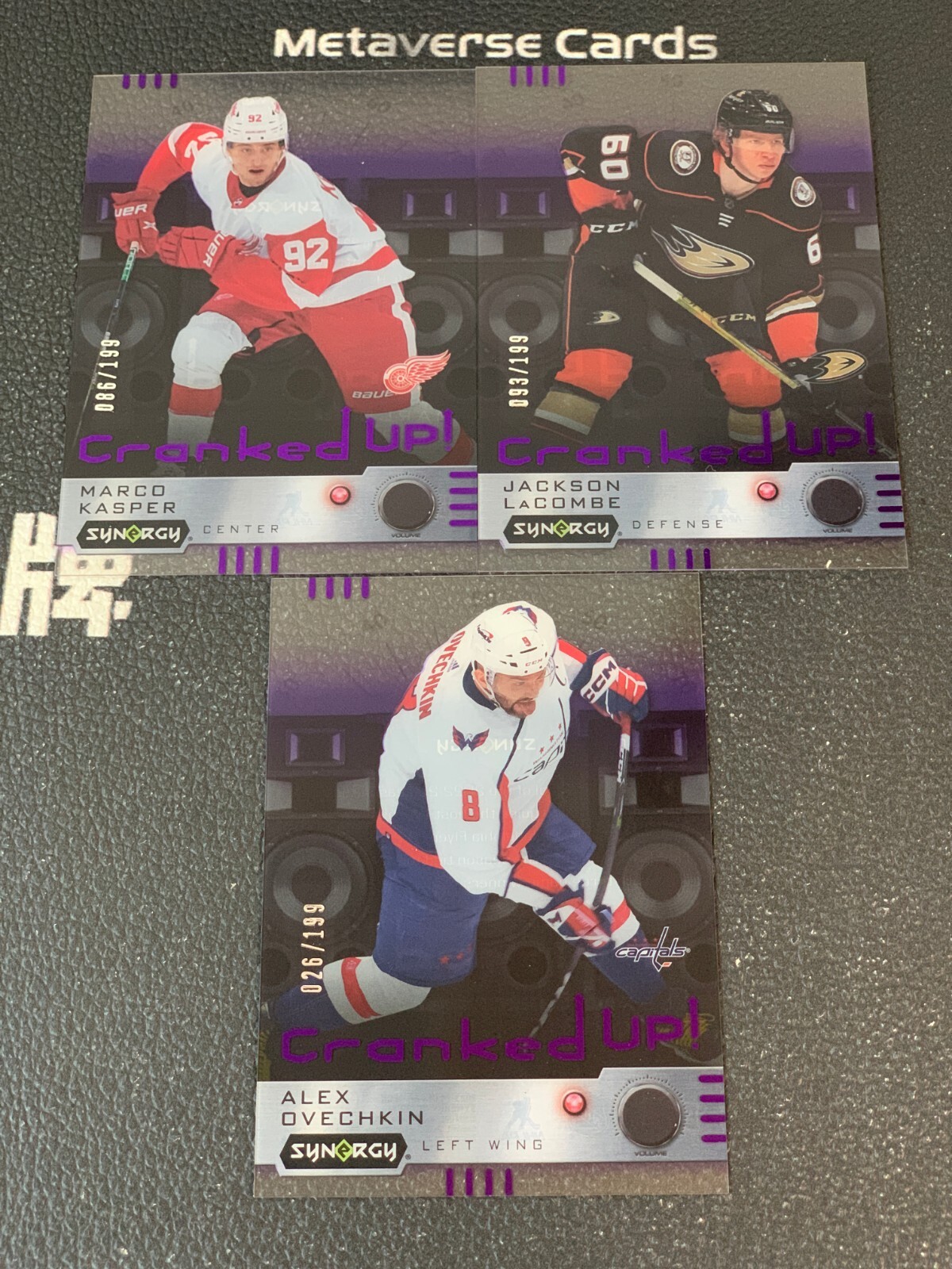 2023-24 UD Synergy Hockey Cranked Up! Purple /199 Lot 3 Ovechkin LaCombe Kasper