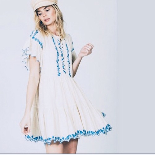 Neu mit Etikett Free People Santiago besticktes Minikleid elfenbeinfarben LARGE L 148 $ - Bild 6 von 8