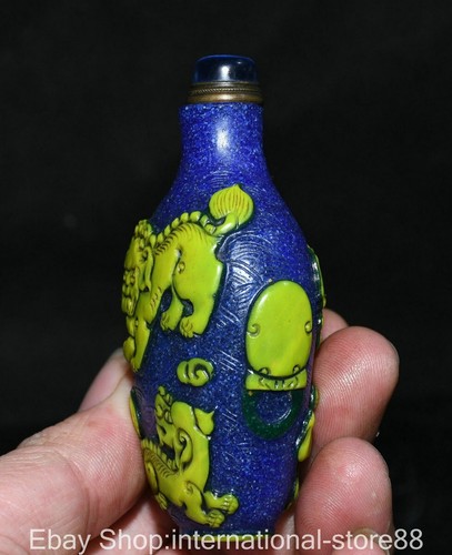 3.6" Old China Coloured Glaze Carving Feng Shui Foo Dog Lion Snuff bottle - 第 4/8 張圖片