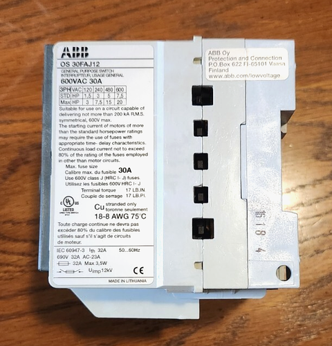ABB OS30FAJ12 POWERLINE Series, Item# OS30FAJ12 - Disconnect Switch NIB - Picture 10 of 11