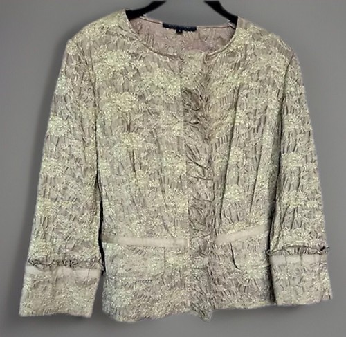 David Meister Womens Long Sleeve Button Up Blazer Tan/Olive Ruffle Embroidered 8 - Picture 21 of 21