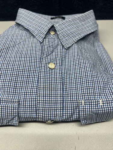 Abercrombie & Fitch Muscle Mens Size L Blue Plaids Pearl Snap Button Down Shirt - Picture 12 of 12