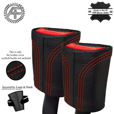 RED FLOW-STITCH 2X FRONT SEAT BELT LEATHER COVERS FORD ESCORT MK3 80-86