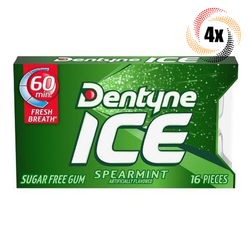4x Packs Dentyne Ice Spearmint Chewing Gum | 16 Pieces Per Pack | Sugar Free - Picture 1 of 2