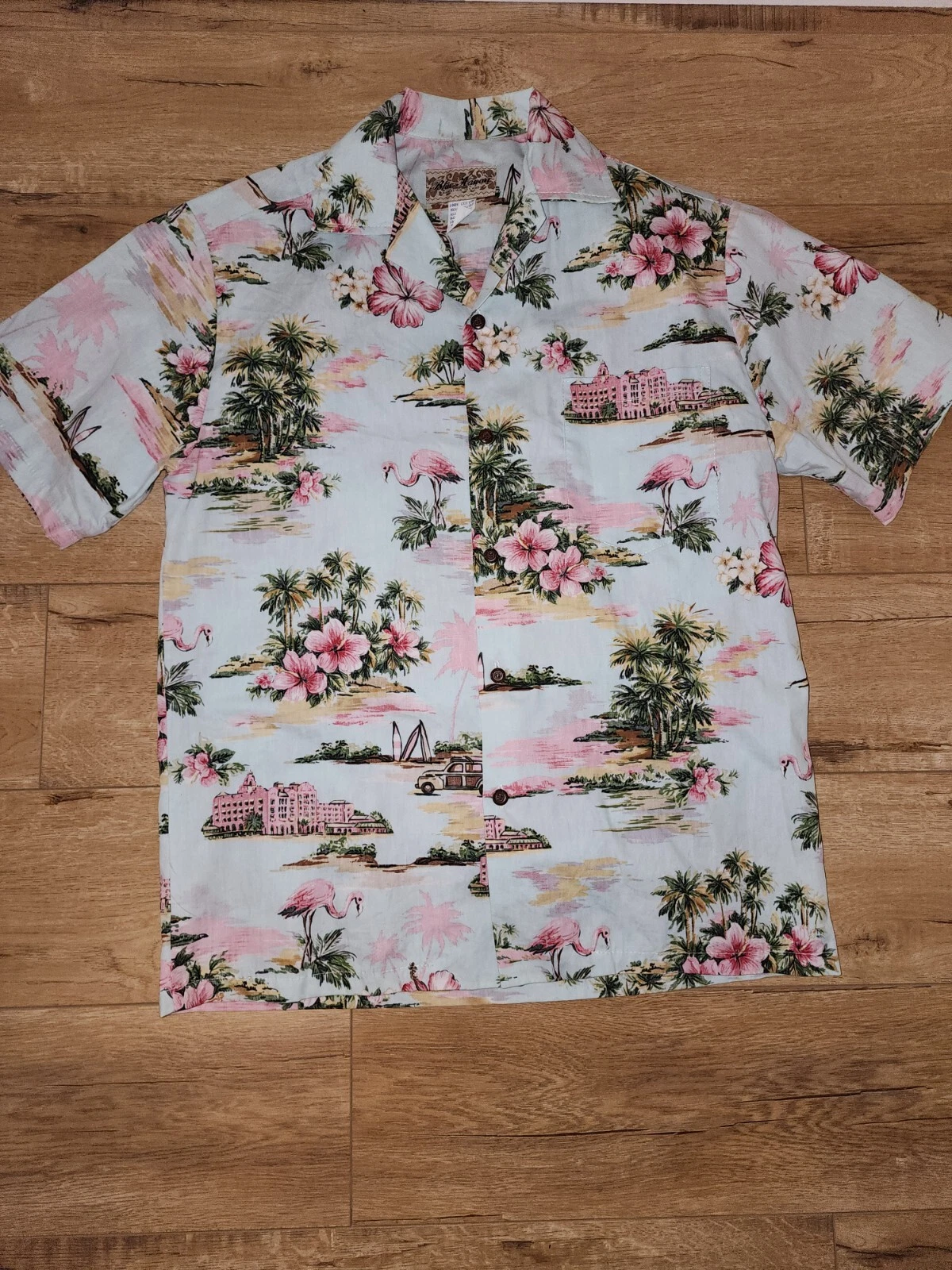Blue Hawaii Hawaiian Islands Button Down Shirt Men's Size S Blue Floral Print