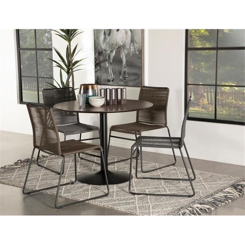 Coaster Cora Modern Wood Round Dining Table Walnut and Black - Picture 3 of 3