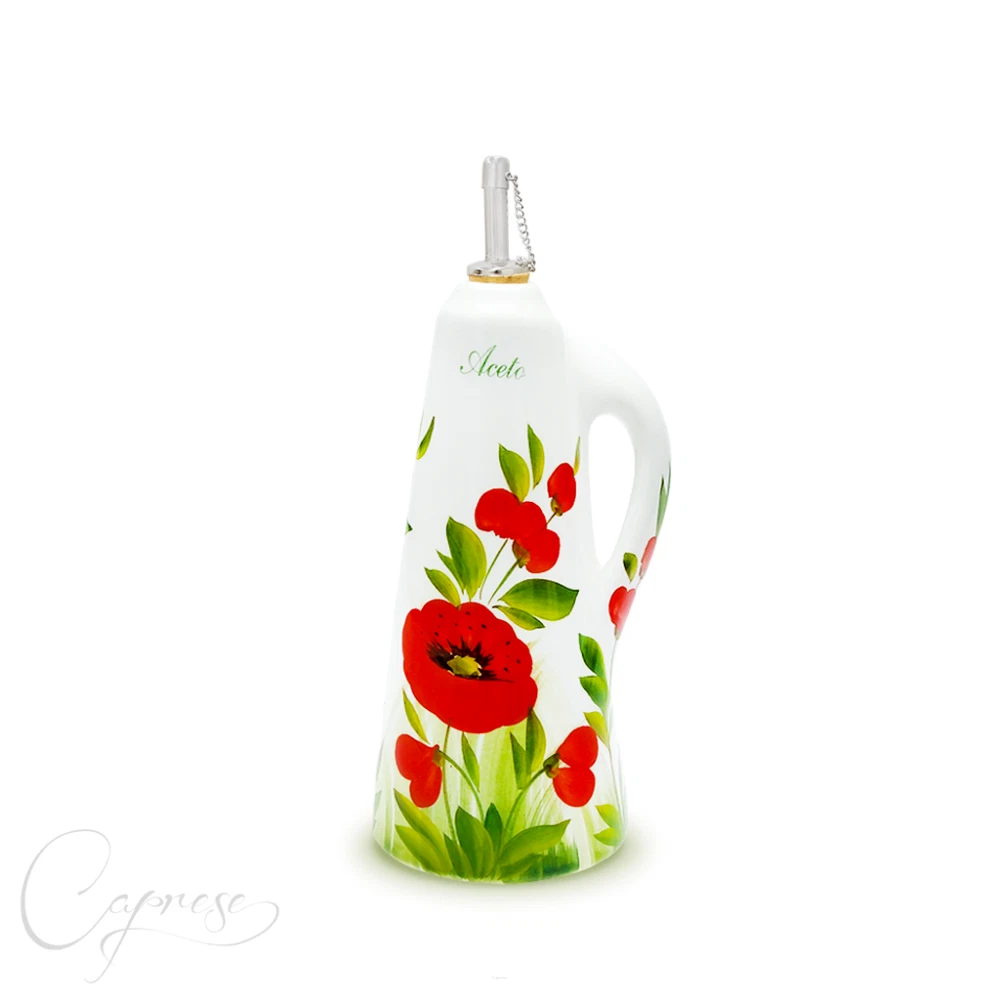 BASSANO Ceramic Hand-Painted Vinegar Bottle 21 CM 0,5L Poppy Motif New