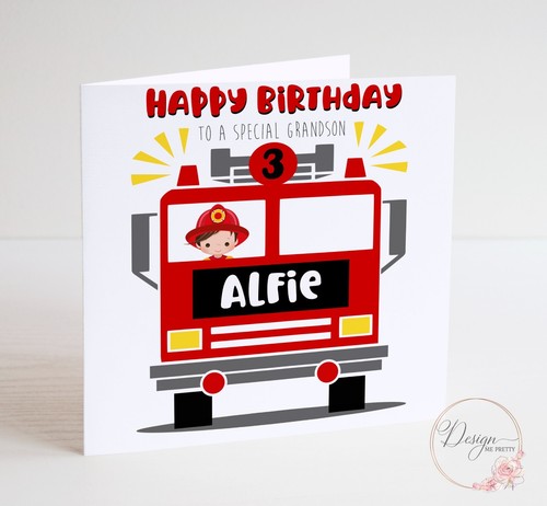 Fire Engine Birthday Card - Fire Truck Fireman Son Grandson Nephew Personalised - Picture 3 of 10