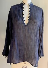 Tory Burch Embroidered Cotton Coverup Tunic Navy Blue Size XS NWT