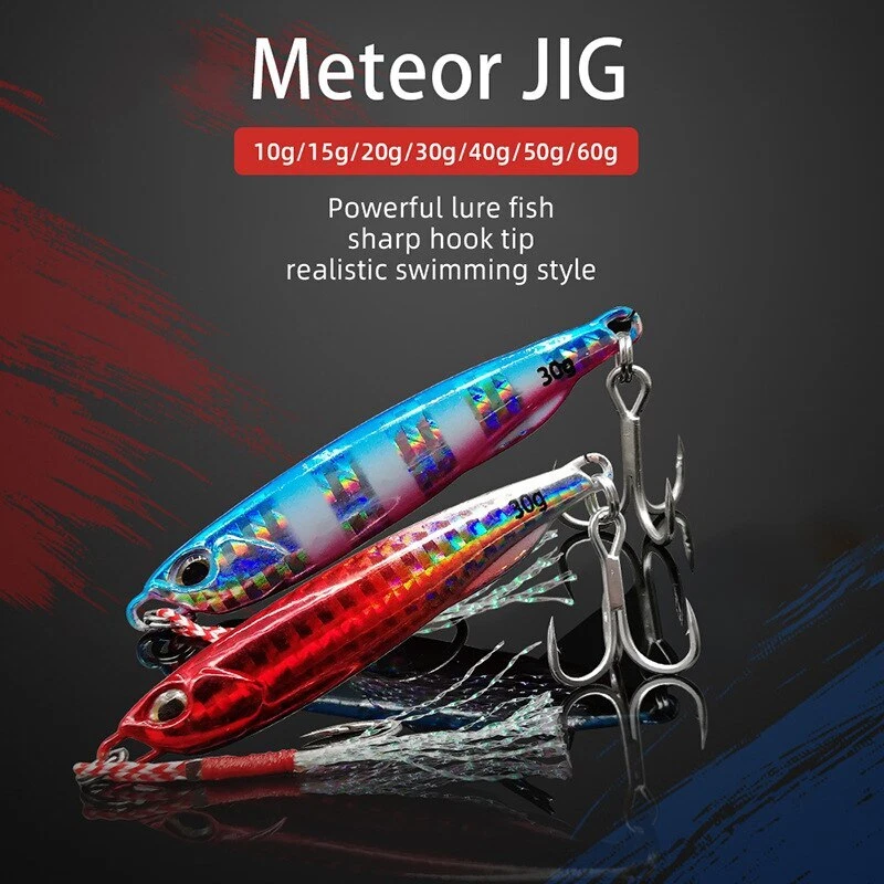 7 Stück Metallguss Jig Spoon 10-60g Shore Casting Jigging Wolfsbarsch Angelköder - Bild 2 von 4