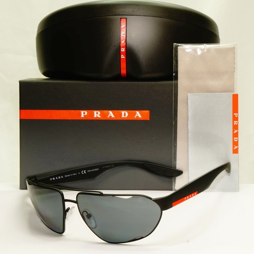 Prada Polarised Black Sunglasses Wrap Grey Pilot Mens PS56US SPS 56U DG0-5Z1 - Picture 1 of 12
