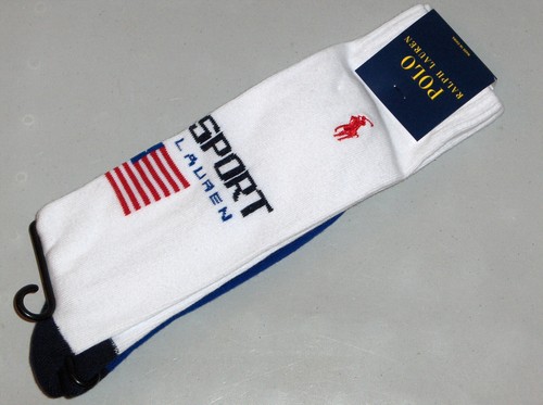 POLO RALPH LAUREN POLO SPORT Men's USA Flag Color Block Crew Socks, WHITE, nwt - Picture 9 of 12
