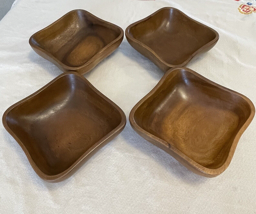 Wooden Bowls Square Rounded Edges marked Made in the Philippines Set of 4 - Picture 4 of 11