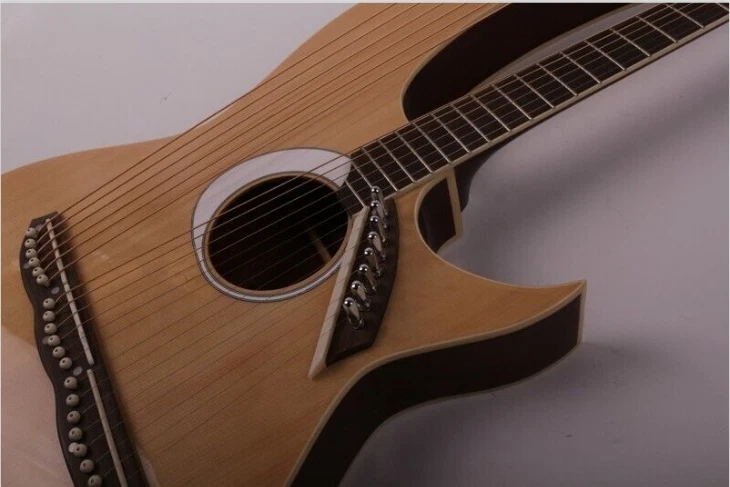 Двойной гриф арфы 12 + 8 струнных инструментов электрическая акустическая арфа гитара эквалайзер и сумка натуральный - Изображение 2 из 4