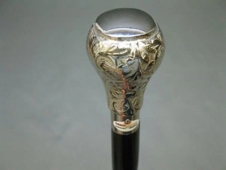 Bengala para caminhada - Bengala formal reta masculina dourada com tampa alta de 3", madeira preta - Imagem 2 de 3