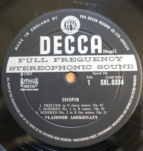 SXL 6334 WBg Chopin 4 Scherzi Prelude Barcarolle Vladimir Ashkenazy Decca 1st EX - Picture 2 of 5