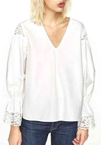 ZARA WHITE COTTON BLOUSE BOHO TOP SHIRT LONG SLEEVE V NECK LACE NEW - Picture 8 of 8